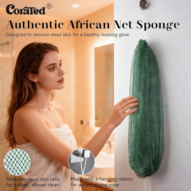 CORATED African Net Sponge Authentic, Shower Loofah Exfoliating Bath Sponge, Body Scrubber for Women and Men Daily Use Body Care, Travel Portable Bath Accessories Spa Gifts - Image 2